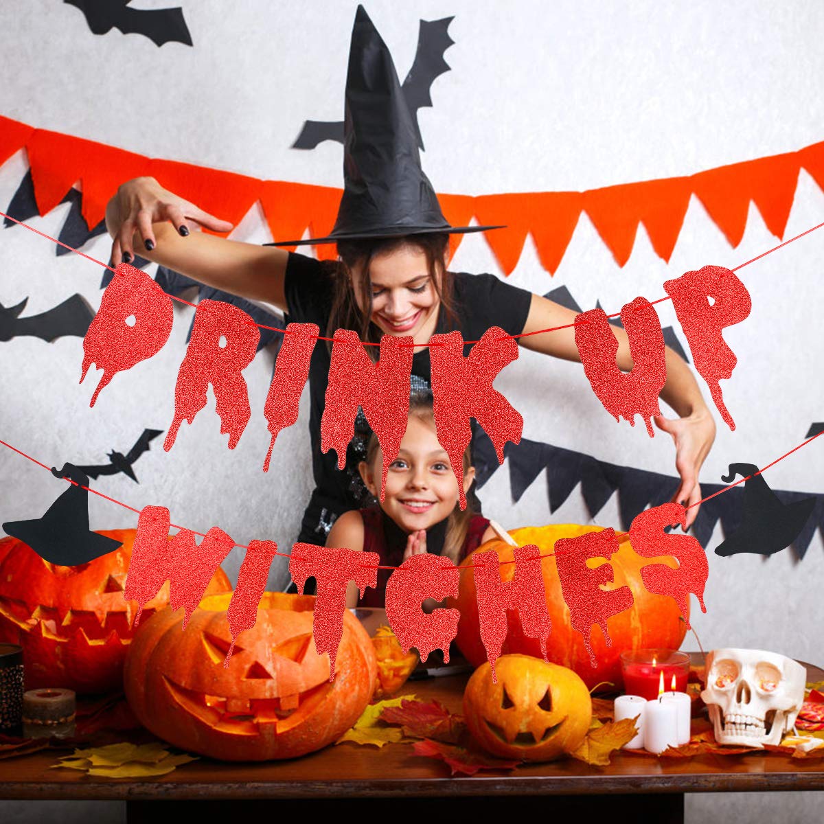 Red Glitter Drink Up Witches Banner, Halloween Witch Banner Witches Halloween Party Banner For Witch Party Decorations Halloween Haunted Mansion Party Decorations