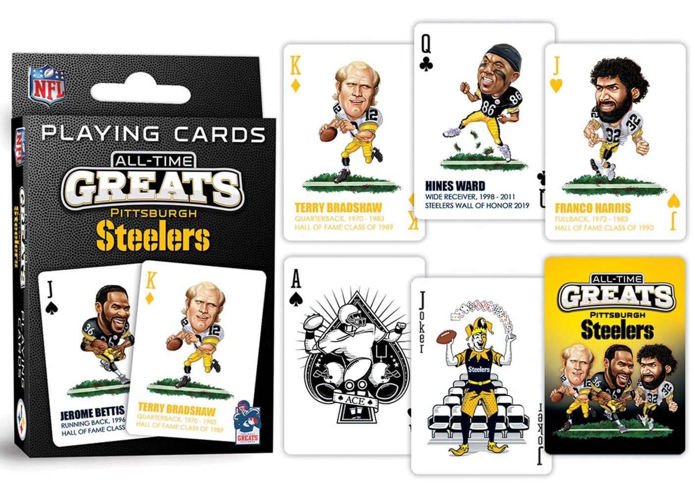 MasterPieces Pittsburgh Steelers All-Time Greats Playing Cards - Officially Licensed Card Deck for Adults, Kids - Team Color, Model PIS3300