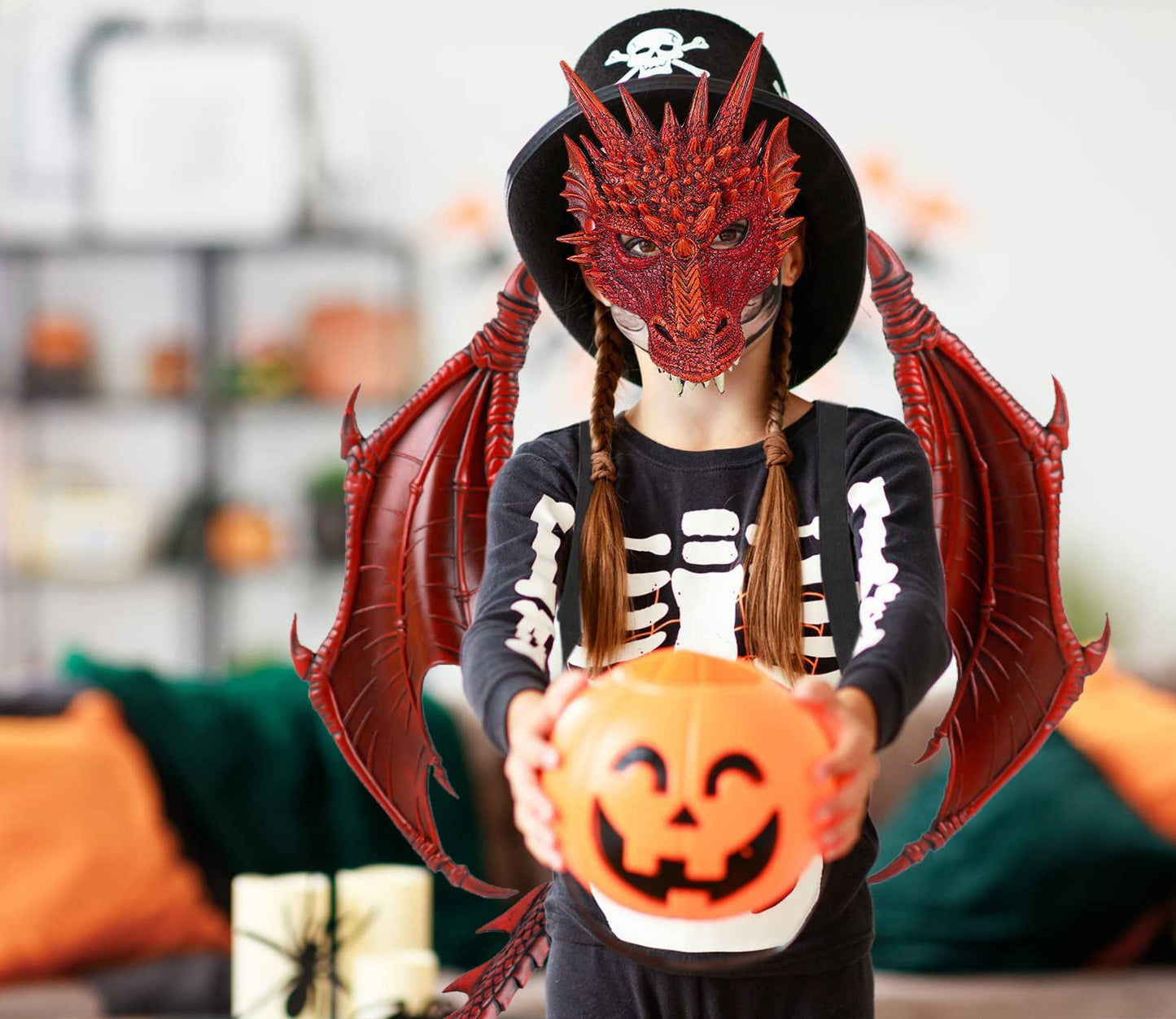Darlion Dragon Wings Costume Children'S Props Cosplay Wing Dinosaur Tail Mask Set For Kids (Red)