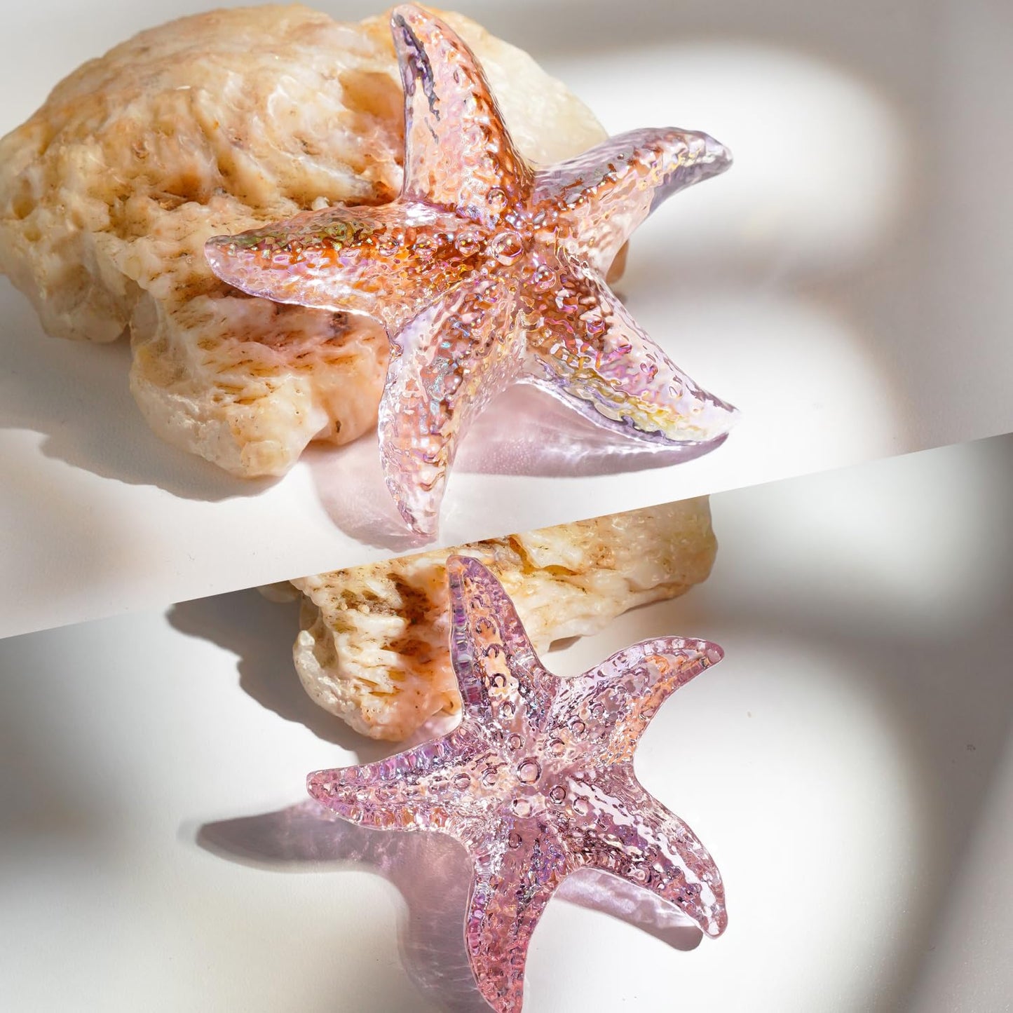 H&D HYALINE & DORA 2.8 Glass Starfish Figurine Handmade Blown Glass Starfish Figurine Tiny Glass Sea Animals Ornament for Aquarium Decor(Pink)