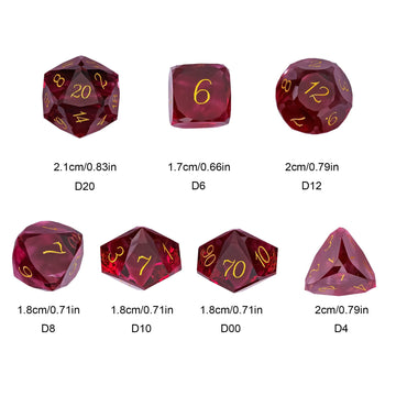Udixi 7-Piece Red Glass Dnd Dice Set, Multifaceted Diamond-Cut Glass D&D Dice For Dungeons And Dragons Rpg Tabletop Games