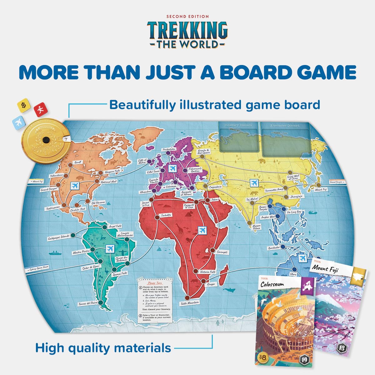 Underdog Games Trekking The World Board Game - 2nd Edition for Ages 10+ - Easy to Learn, Family Fun, Cardboard