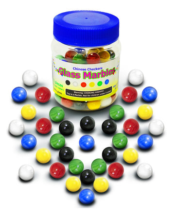 Super Value Depot Chinese Checkers Glass Marbles. Set Of 72, 12 Each Color. Size 9/16    (14Mm), With Practical Container.