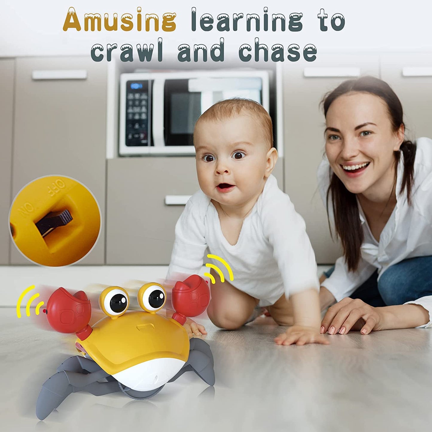 Yeaye Crawling Crab Baby Toy - Tummy Time Music Toy for Infants 0-36 Months, Orange, Model aa01