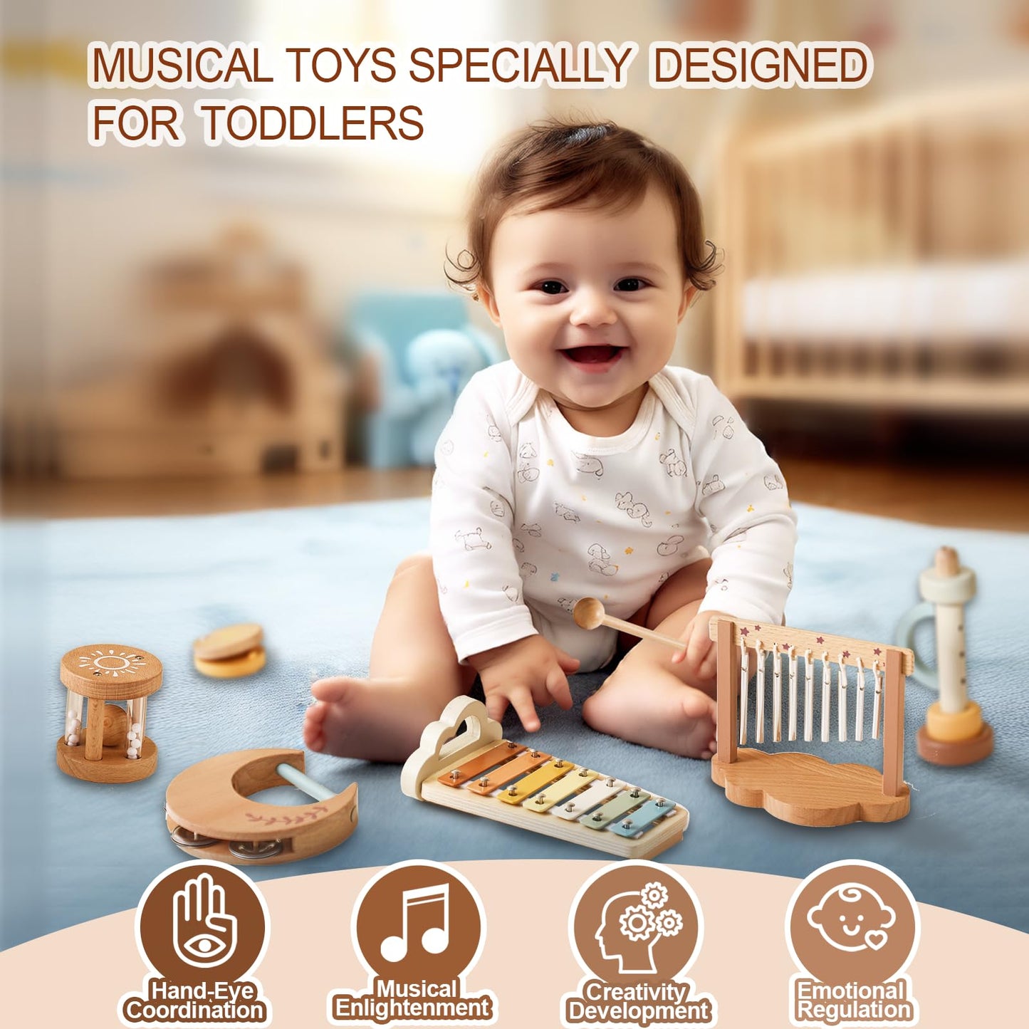 Smartwo Wooden Baby Xylophone - Montessori Musical Instrument for Toddlers, Small Size, Model PTZ2312, Perfect Educational Gift for Ages 2-3