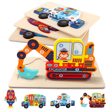 Wooden Puzzles For Toddlers, 4 Pack Wooden Transportation Puzzles Toys Gift For Kids 1-3, Montessori Educational Learning Blocks