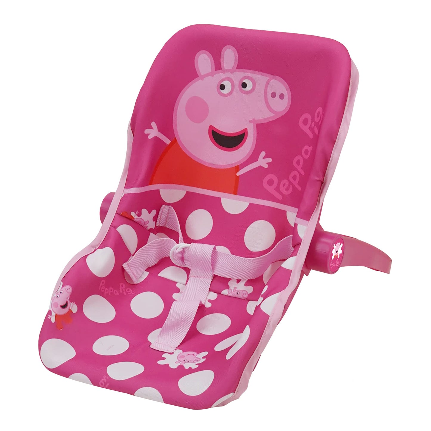 Peppa Pig: Baby Doll Car Seat - Pink & White Dots - Fits Dolls Up To 18'' Convertible Into A Feeding Chair, Plastic Shell W/Fabr