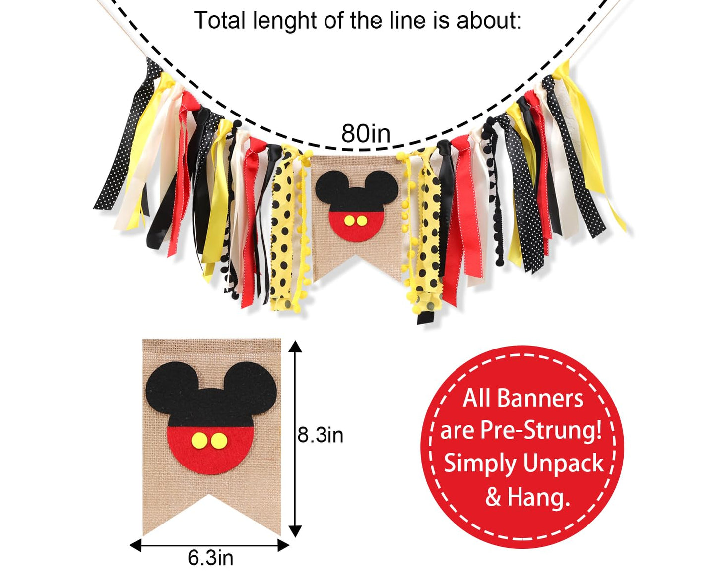 Mickey Mouse High Chair Banner - Mickey Mouse Birthday Decorations Boy,Mickey Party First Birthday Highchair,Mickey Mouse High C