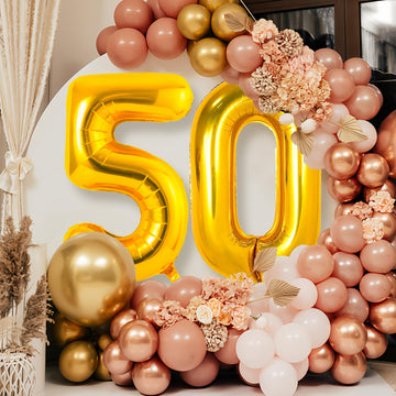 CZBZYMYYY 42" Gold 50 Balloon - Foil Mylar 50th Birthday Decoration, Anniversary Party Supplies
