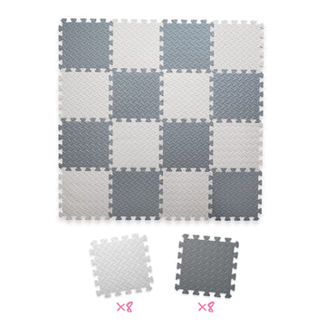 Tamiplay 16 Tiles Foam Play Mat For Baby, Soft & Safe Eva Foam Mats For Floor, Square Baby Play Mat, Solid Colored Kids Foam Puzzle Floor Mat, 47X47 Play Mat For Playpen(Whit/Gray)