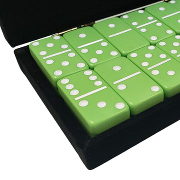 Marion Domino Double 6 Lime Green Jumbo Tournament Professional Size With Spinners In Elegant Black Velvet Case.