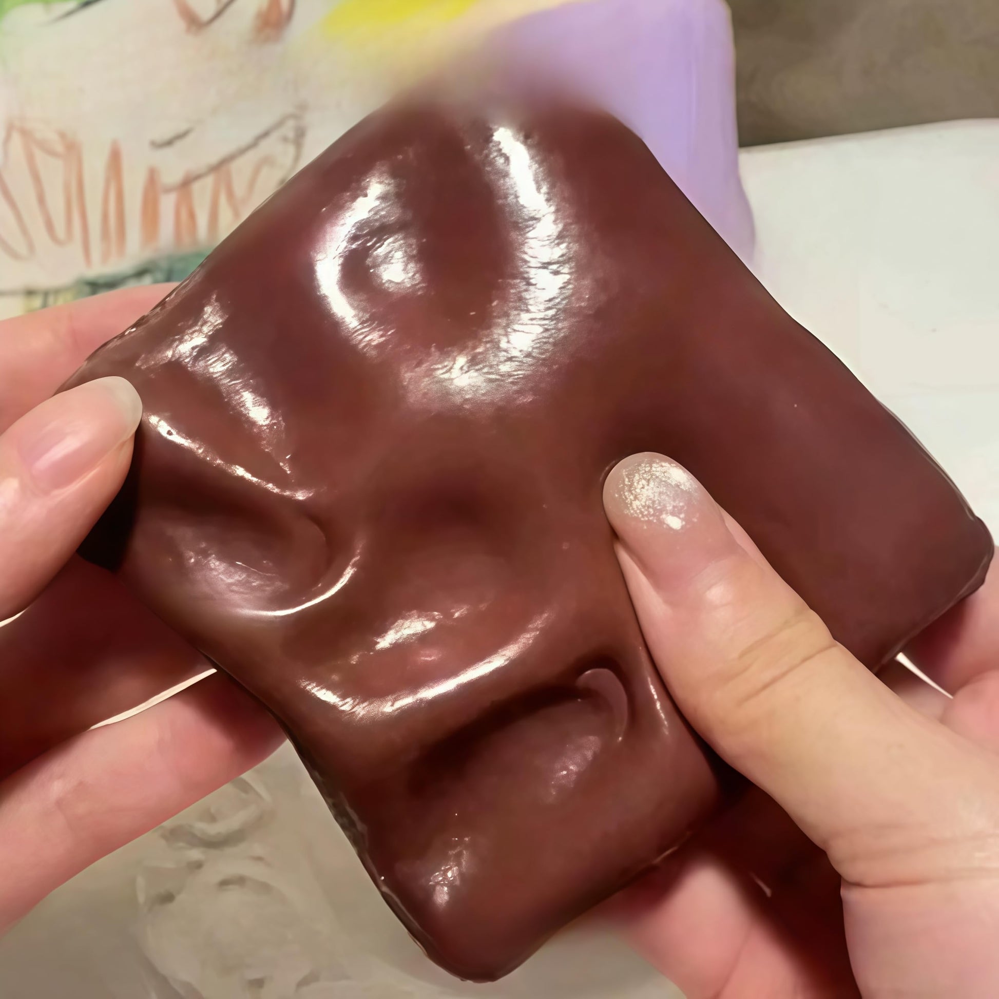 TIM CHESS 2Pcs Sticky Squishy Toast  Soft Bread Slow Rising Squishy  Lifelike Chocolate Toast Shape Squeeze Toy  Cute Stress Relief Food Squishies