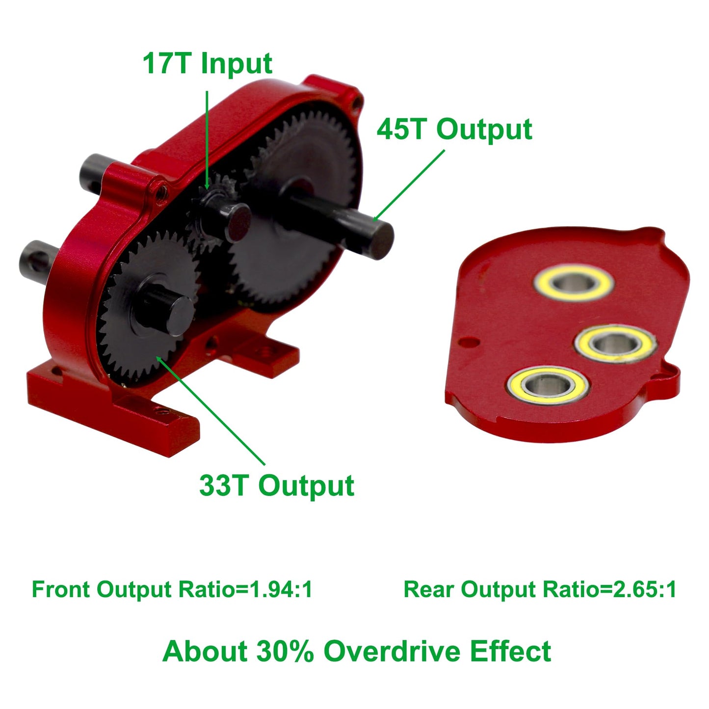 AMK 1/10 Transmission 30% OD Transfer Case Forward Motor Mount with Delrin Spur Gear for 1/10 RC Crawler Axial SCX10 II Element
