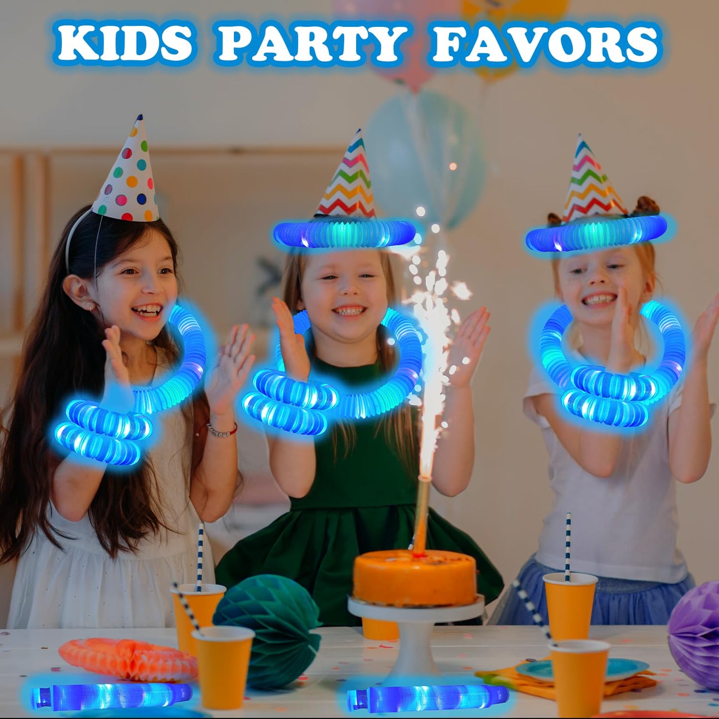 Kannove 12 PCS Blue Glow Sticks Party Favors for Kids, Light Up Pop Tubes Party Favors for Toddlers, Party Goodie Bag Stuffer Fi