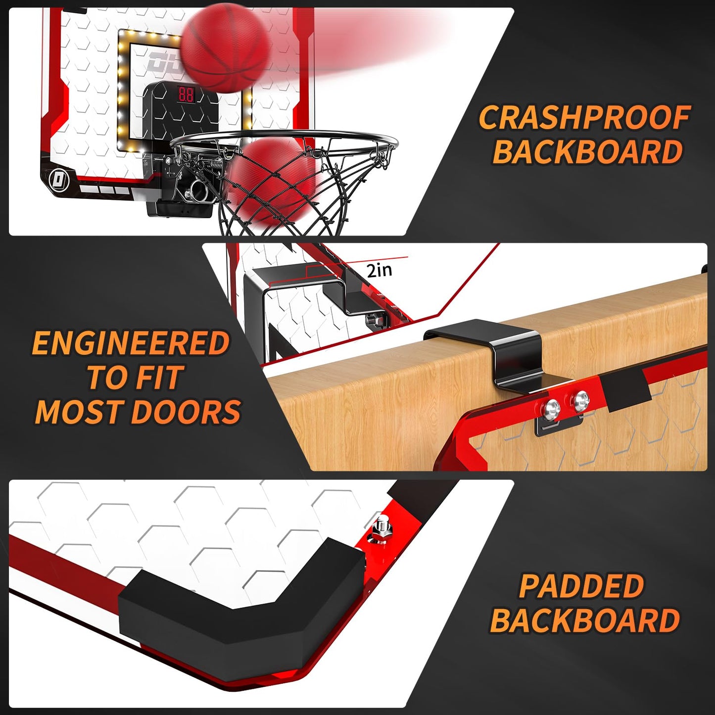 Temi Basketball Hoop Indoor, Led Light Mini Basketball Hoop With 4 Balls & Electronic Scoreboard, Over The Door Basketball Hoop, Basketball Gifts For 5 6 7 8 9 10 11 12 Year Old Boys Girls Kids Teen