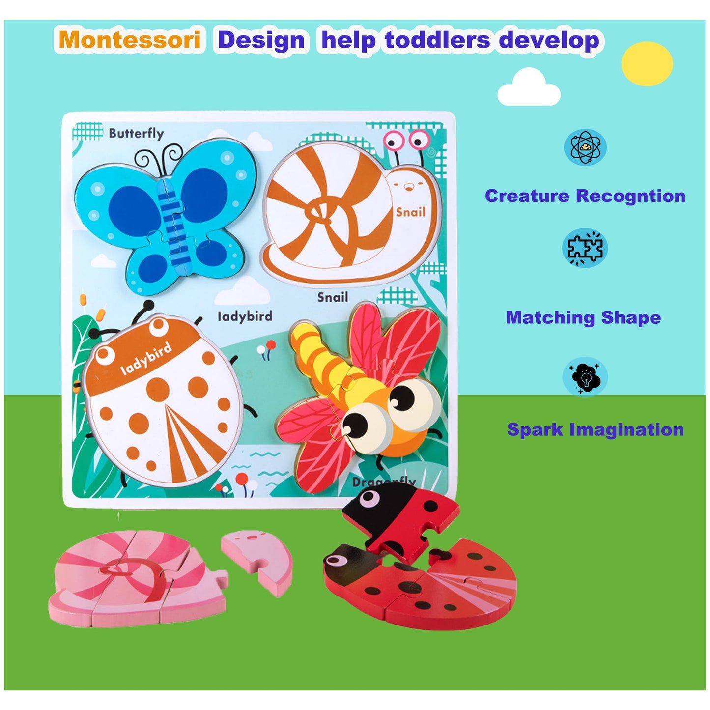 Wooden Educational Puzzles For Toddlers 2-4,Toddler Montessori Puzzle Ages 1-3, Learning Toys For 2 3 Years Old, Wood Gifts For Preschool Kids Boys Girls