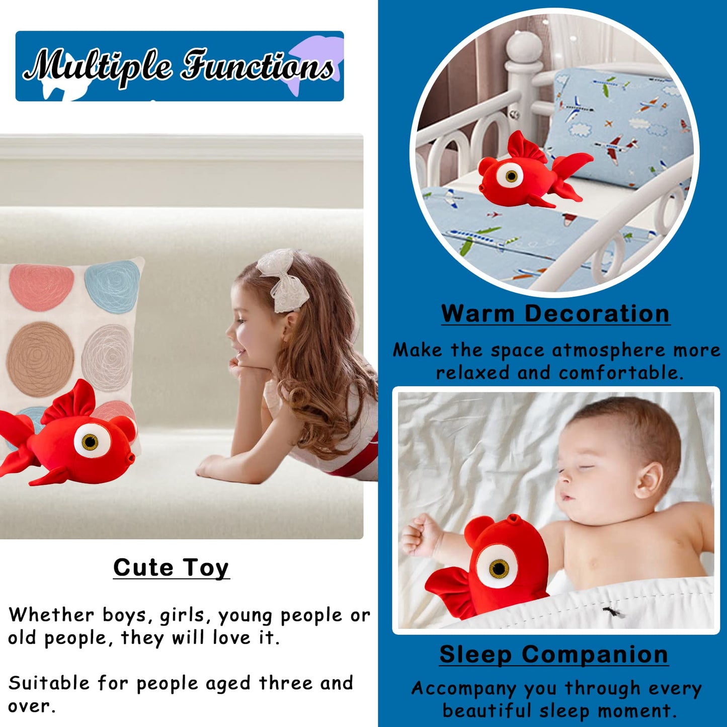Zhidiloveyou Fish Stuffed Animal Plush Red Soft Stuffed Goldfish Toy For Girls Boys, 13.78 In