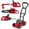 Arrowbash 4 Pcs Toy Gardening Tool Set for Kids Toy  Trimmer Chainsaw Hedge Trimmer Push Lawn Mower Battery Role Play Set Christmas Birthday Party Gift for Boys Girls