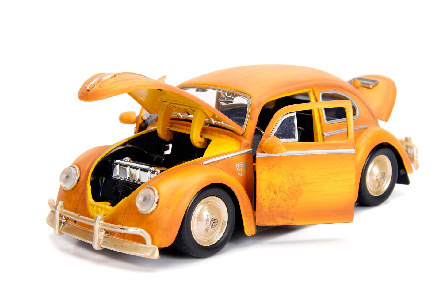 Jada Toys 253115000 Transformers Bumblebee Vw Beetle Toy Car From Diecast, Opening Doors, Boot & Bonnet, Charlie Figure, 1:24 Scale Yellow, Orange