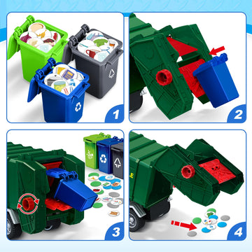 Kids Toys for 3 4 5 6 7 8 Years Old Boys, 15'' Large Garbage Truck Toy, Friction Powered Garbage Recycling Truck with Lights and