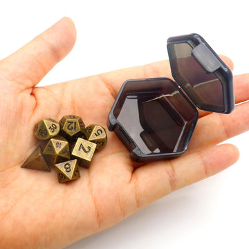 Haxtec 10mm Mini Metal Dice Set Small Metal DND Dice Set with Hexagon Pocket Dice Case Portable Antique Iron Metal Mini Dice for