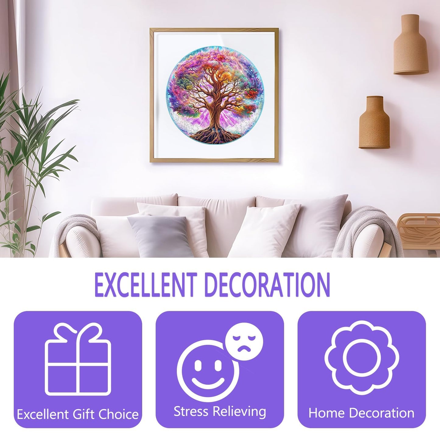 Wooden Puzzles For Adults - Dreamy Tree Of Life Wooden Puzzle, Unique Shape Wooden Jigsaw Puzzles For Adults, Wood Puzzles Adult