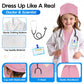 COTATERO Doctor Scrubs Costume for Kids With Stethoscope Lab Coat Career Day Costume Halloween Dress Up For Boys Girls 3-12 (Light Pink  L-130/5-6Y)
