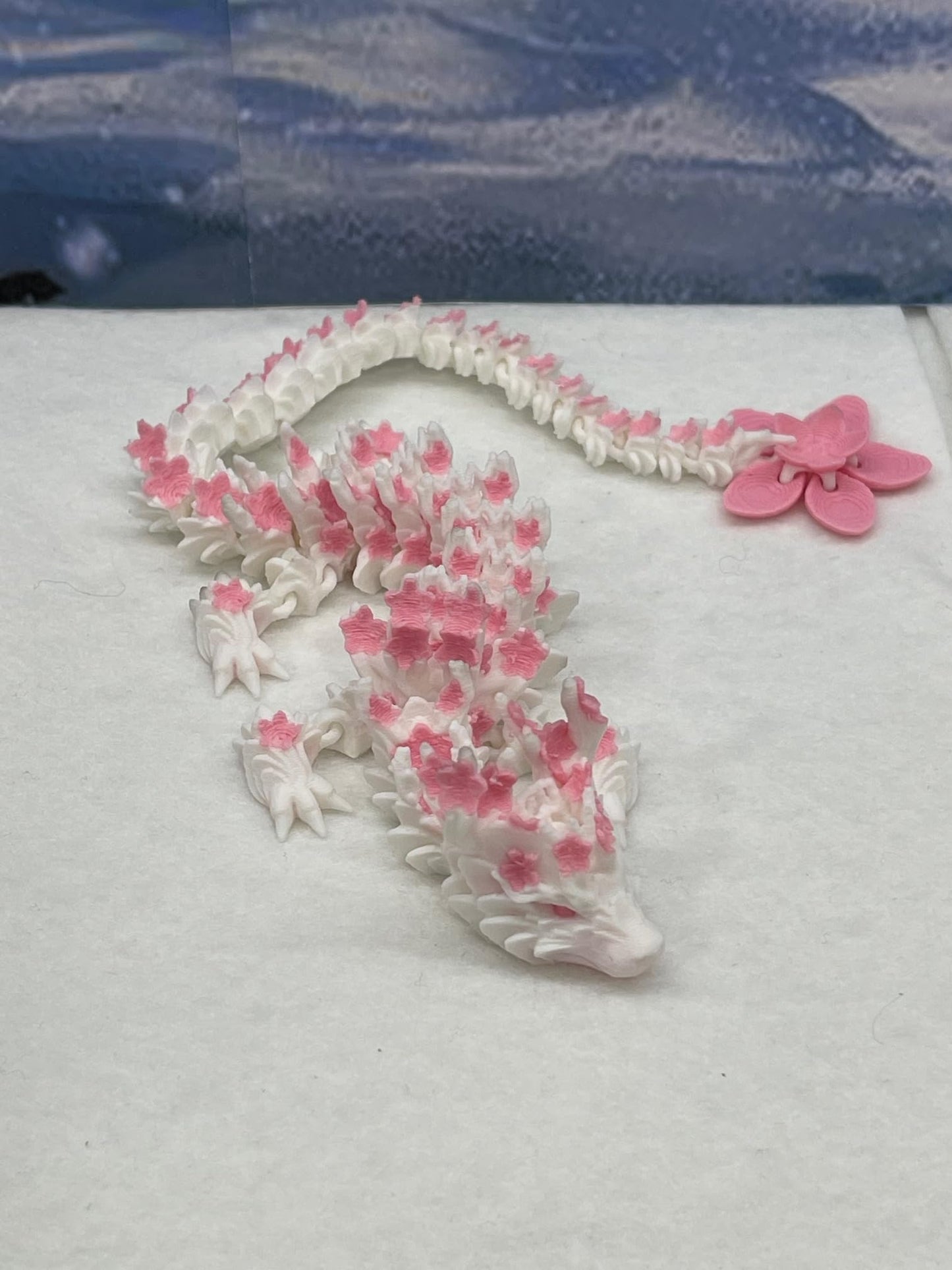 Generic 3D Printed Dragon, 12'' Pink And White Cherry Blossom Dragon , Fidget Adhd Autism Sensory Toy, Executive Desk Toy D016-Dr