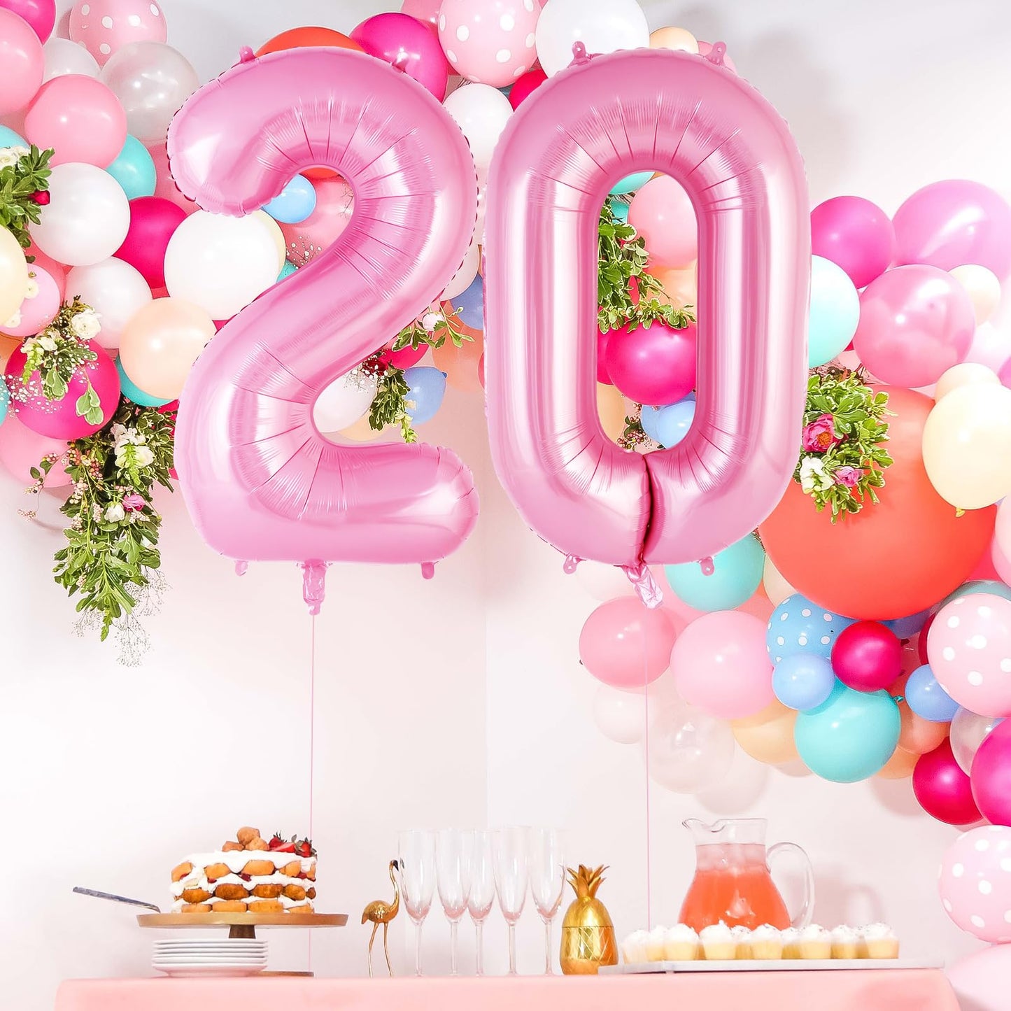 Pink Number 20 Balloon, 40 Inch Big Large Foil Helium Number Balloons, Giant Mylar Number 20 Balloons For 20 Year Old Birthday P