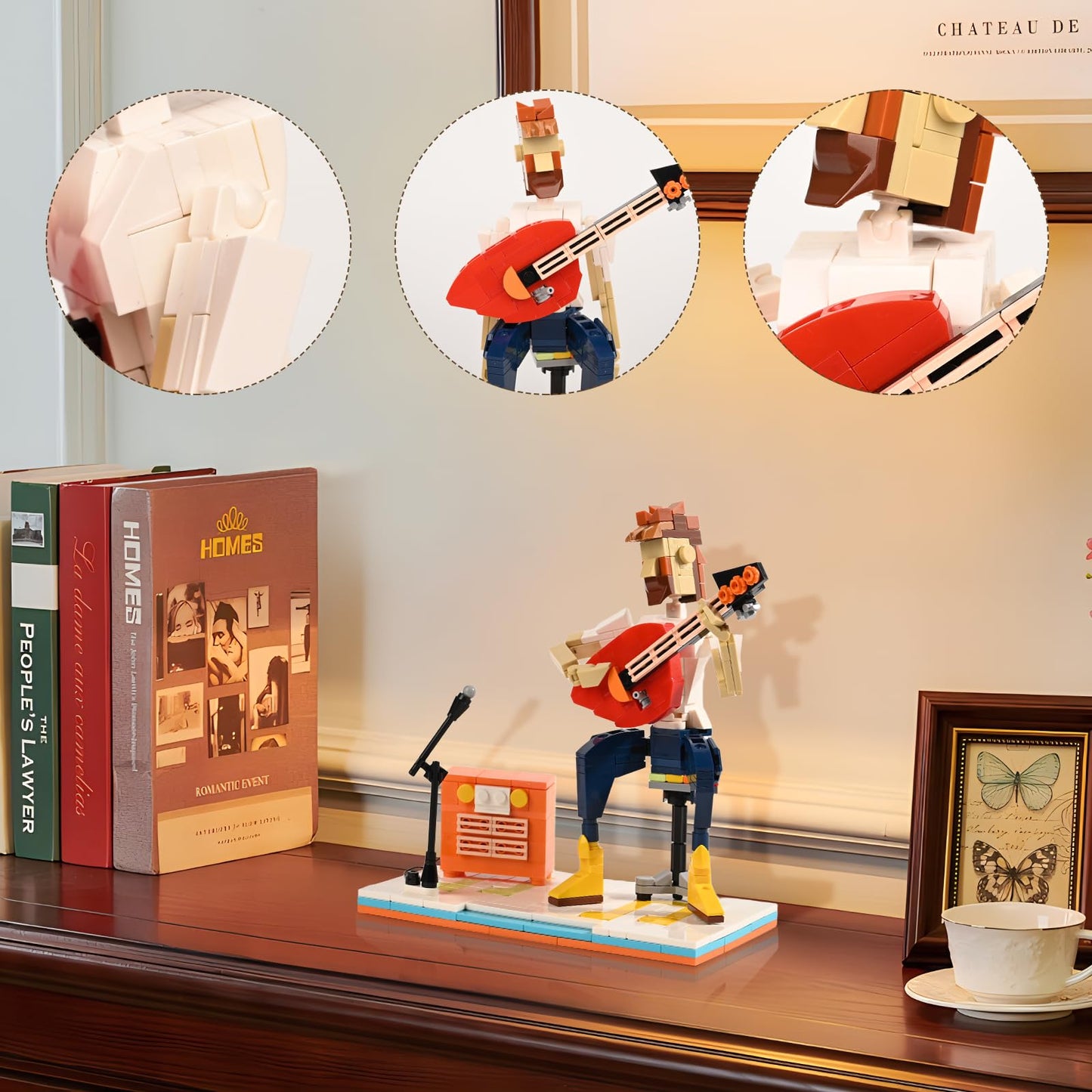 LUXEBLOCKS Art Brick & Music Guitar Building Set - 358PCS Guitar Solo Model Kit with Brick Accents  Build Your Own Guitar Desk Toy for mature-themeds - Musicians Brick Set  Vintage Blocks Gift for Music Fans