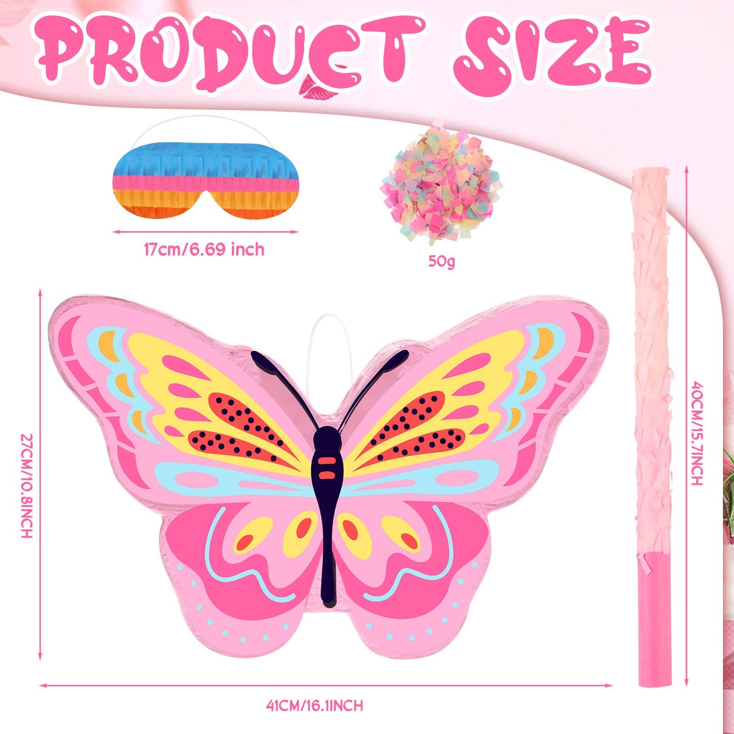 Threan Butterfly Pinata Bundle With Bat Stick & Blindfold - Butterfly Theme Party Supplies For Birthday Or Baby Shower - Cardboard Pinata, Includes Confetti