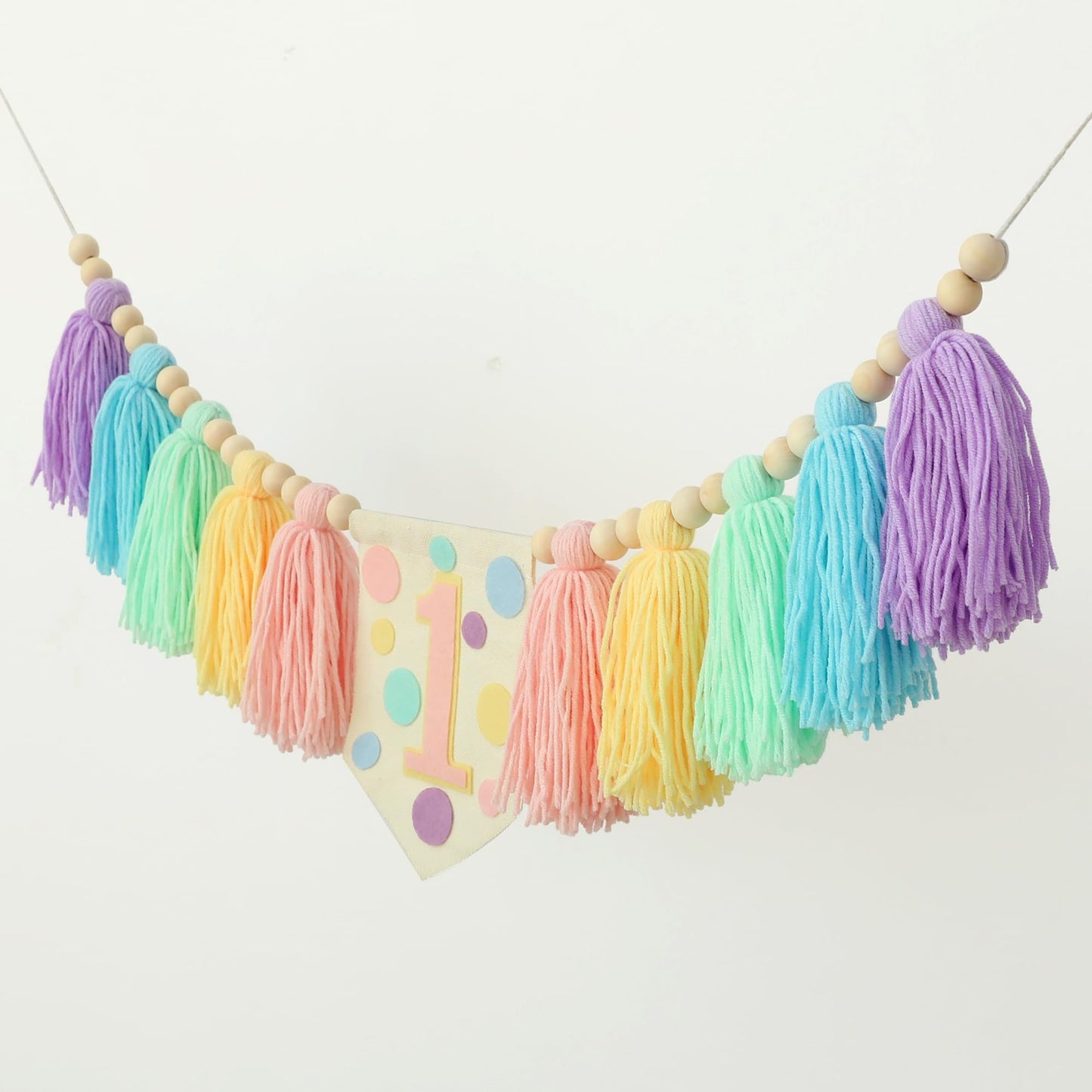 HODIHIWI Colourful Macaron Dot 1st High Chair Banner for Girls Birthday Party Decoration Wall Hanging