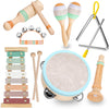 Raimy Musical Instruments Set - Neutral Colors Wooden Montessori Toys Percussion Music Modern Boho Xylophone Birthday Gifts For 1 2 3 Year Old Kids Baby Toddlers Boys Girls 3+ With Storage Bag