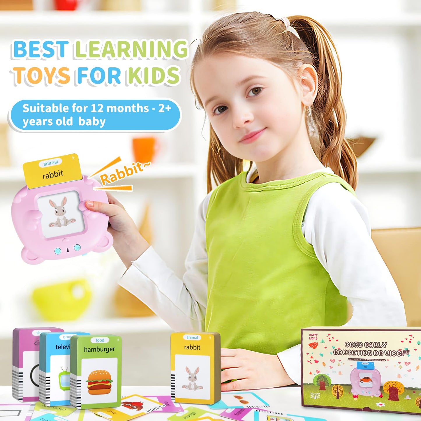 Kids Toddler Talking Flash Cards With 224 Sight Words,Montessori Toys,Speech Therapy,Autism Sensory Toys,Learning Educational Gifts For Age 2 3 4 5 Years Old Boys And Girls (Pink)