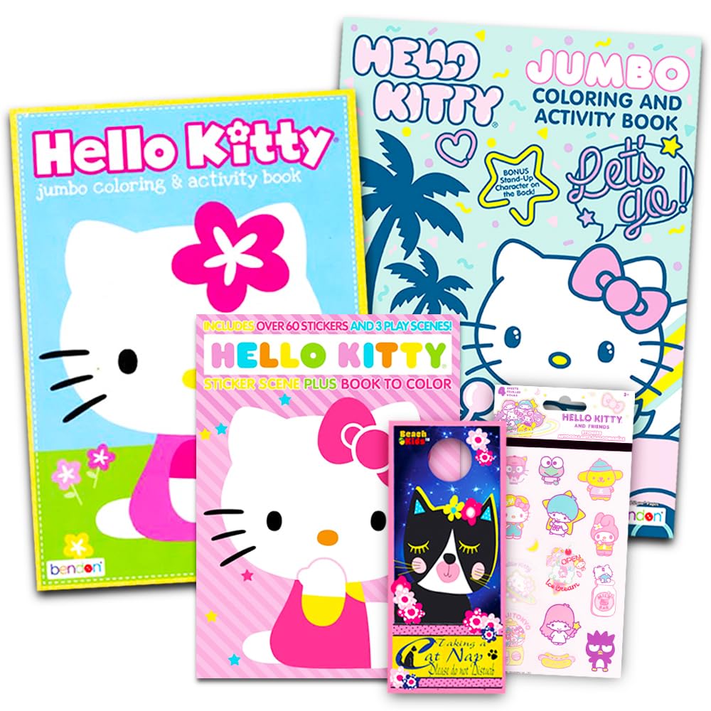 Hello Kitty Coloring Book Set - Bundle of 2 Hello Kitty Activity Books, Stickers, and Door Hanger | Hello Kitty Drawing Kit for 