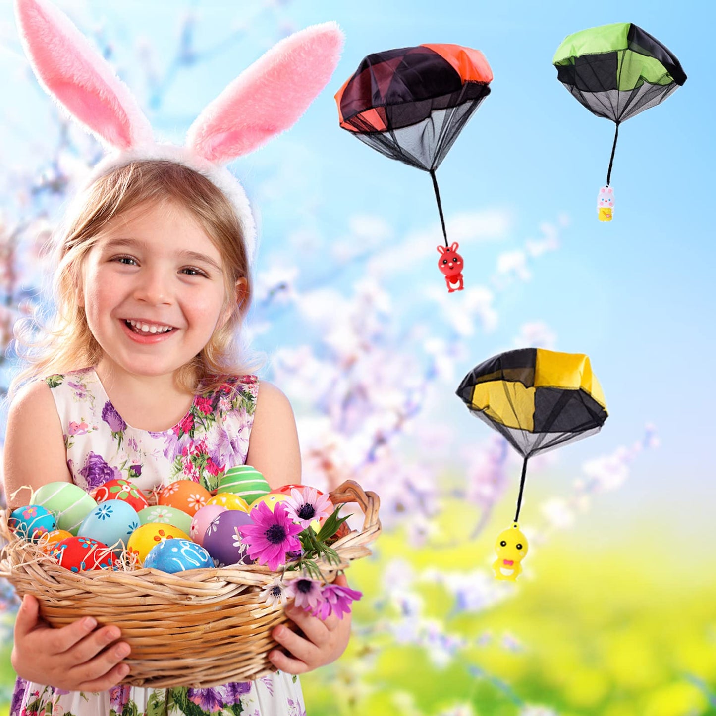 VOMAOK 6 Pack Parachute Toy Outdoor Hand Throw Flying Toys for Kids Boys Girls Easter Basket Stuffers Gifts