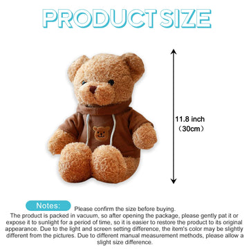Aucooma Teddy Bear Stuffed Animal Cute Brown Hoodie Bear Plush Toys Gifts For Kids 11.8 Inches