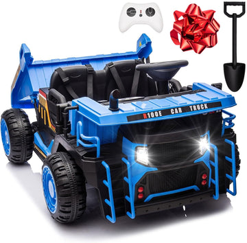 JOYRACER 24V 2 Seater Ride on Dump Truck  Kids Electric Car w/400W Powerful Motors  Ride on Construction Vehicles w/Electric Dump Bed and Shovel  20'' Seat  4.9MPH Max  Ideal Gift for Boys  Blue