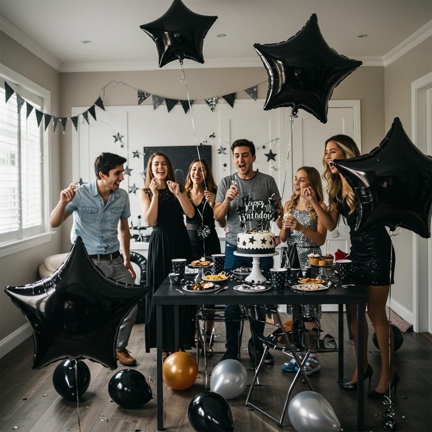TONIFUL 15Pcs 18 Inch Large Black Star Shape Foil Balloons Big Black Stars Helium Mylar Ballons for Birthday Wedding Baby Shower