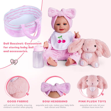 Babeside 8 Pcs Baby Doll Clothes With Bassinet For 8-10-12 Inch Baby Doll,Baby Doll Clothes Outfit Accessories Fit Newborn Baby Doll Girl