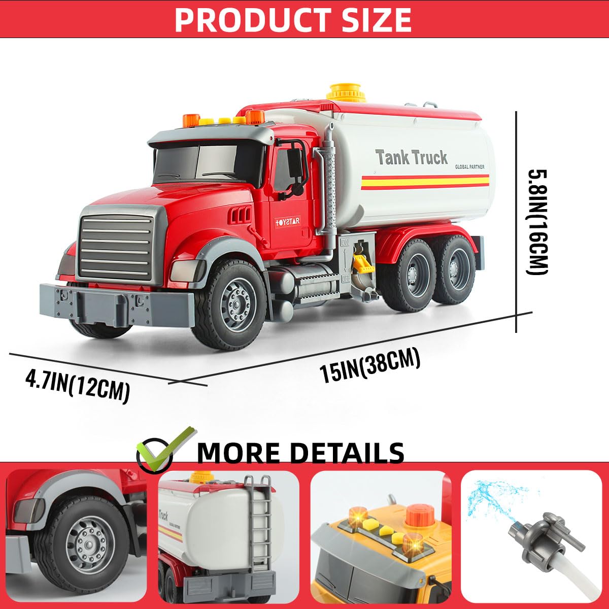 CSDCSD Rescue Fire Fighting Tanker Truck Toy - Water Spray, Lights & Sounds, Plastic, Ages 3-8, Model CSDCSD56