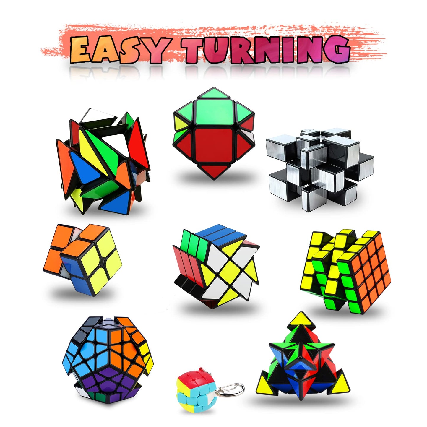 Coolzon Speed Cube Set - 9 Pack Magic Cubes, Plastic Puzzles for Kids & Adults, Includes Pyraminx, 2x2, 3x3, 4x4,