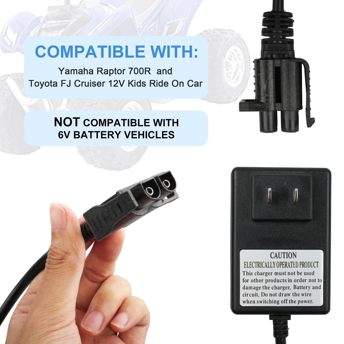 Lotfancy 12V Battery Charger For Kids Ride On Toys, Power Supply Adapter For Yamaha Raptor 700R, Toyota Fj Cruiser, Megatredz, M