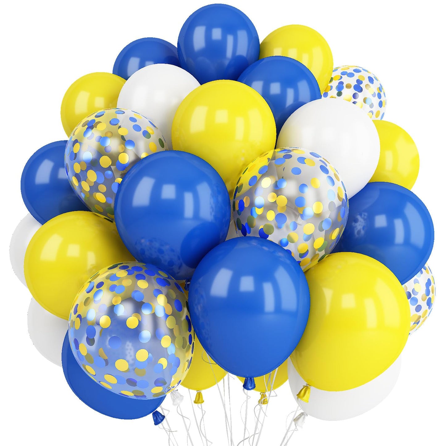 Yellow Blue Balloons, 12 Inches Blue Yellow White Balloons With Confetti Balloons Dark Blue Latex Balloon Helium For Kids Birthd
