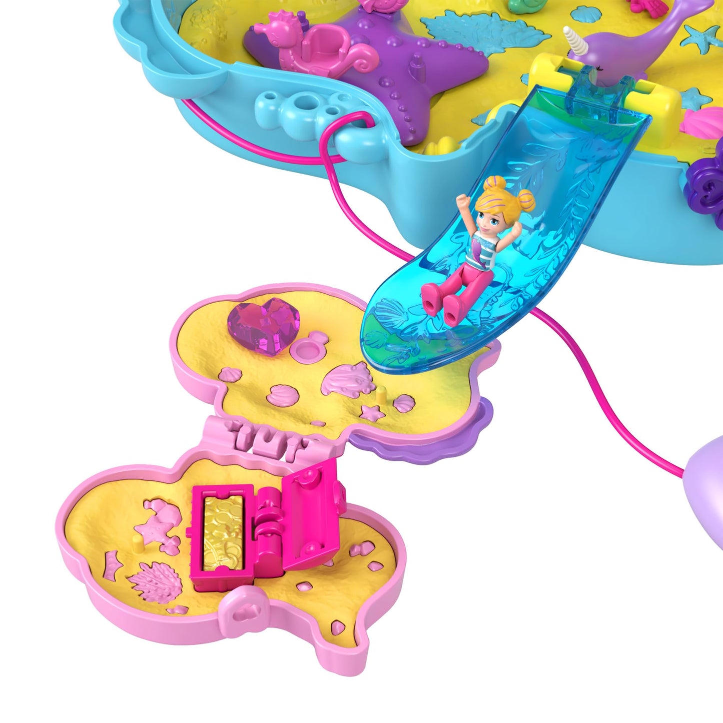 Polly Pocket - Seahorse Bag 2-In-1 Playset Polly And Shani Dolls Animals & 13 Accessories Included Make A Wear Bag Toy For Kids 4+ Years Hwp03
