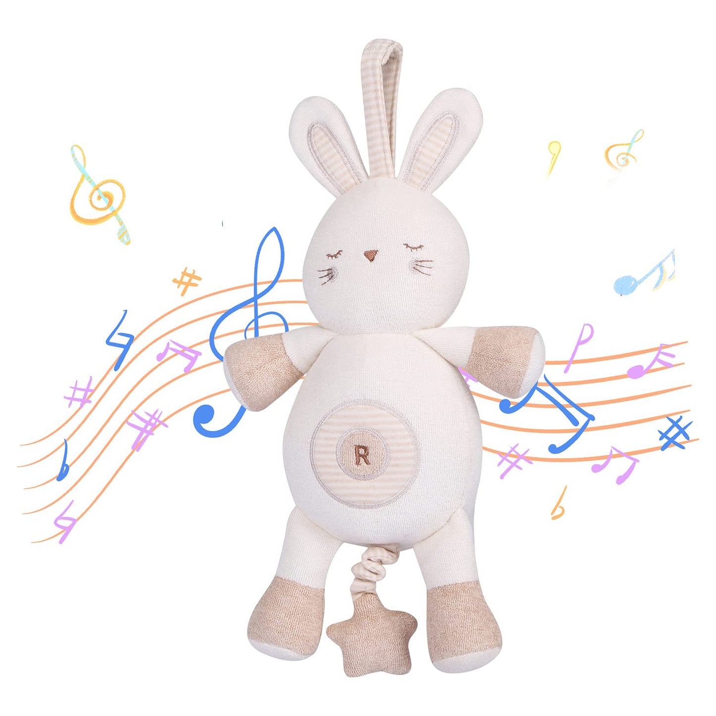 Cottonebebe Organic Baby Toys, Stuffed Animal Toy With Lullaby Music For Infant Babies 0 3 6 12 To 36 Months Boy & Girl,Ideal Gift For Newborn (Rabbit, Cotton)