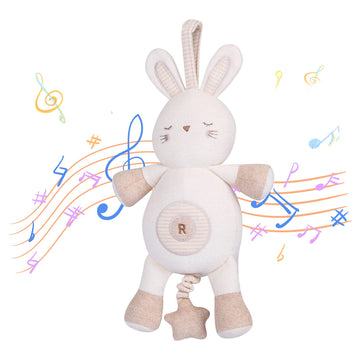 Cottonebebe Organic Baby Toys, Stuffed Animal Toy With Lullaby Music For Infant Babies 0 3 6 12 To 36 Months Boy & Girl,Ideal Gift For Newborn (Rabbit, Cotton)
