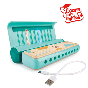 Hape Learn with Lights Harmonica - USB Rechargeable, Natural Wood, Model E0623, Musical Instrument for Kids