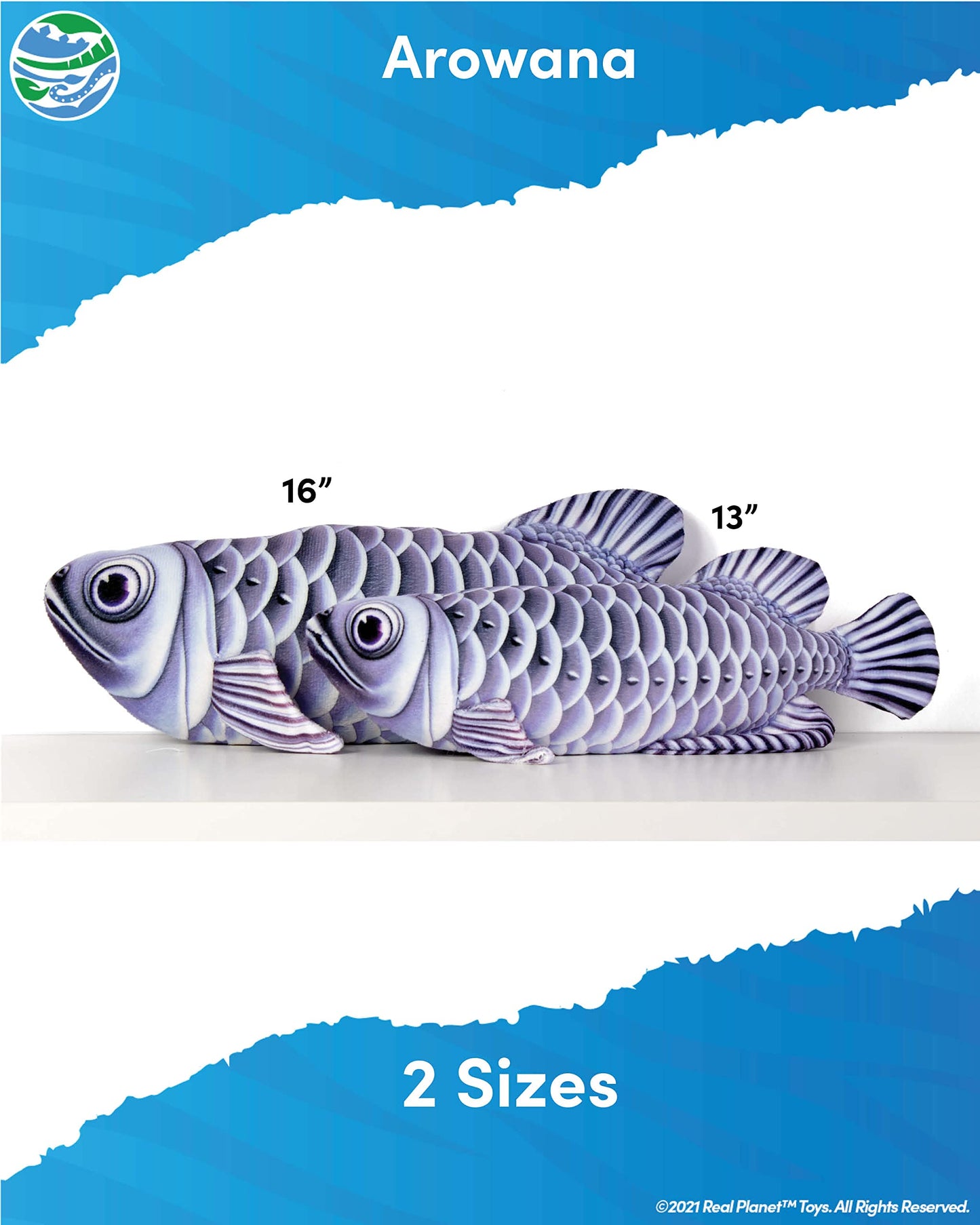 Real Planet Sea Life Plush - Arowana Realistic Soft Plush Stuffed Fish, Sealife Tropical Fish Animal Plush For Boys & Girls, (Arowana, 13') (16' Long)