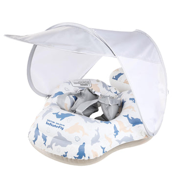 INFLATEFLY Baby Pool Float with Sun Canopy Inflatable Toddler Swimming Float with Anti-Backflip Tail Infant Pool Floaties for Ag